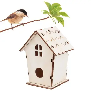 Naturlige Træ Hængende Bird Nest fuglebur med Lanyard Kreative træ udendørs reden fugl hus, Have, Indretning og DIY Samlet