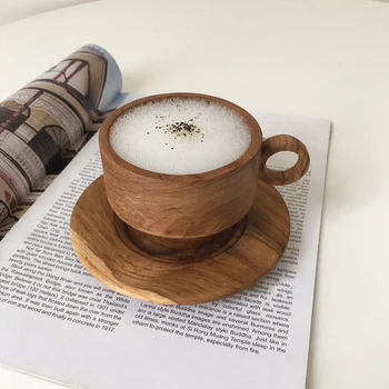 Naturlige Træ Kaffe Kop med Håndtag Teak Morgenmad Mælk Cup Håndlavet Vand Kop Juice Drink Kop Øl Kop Te Krus 150Ml