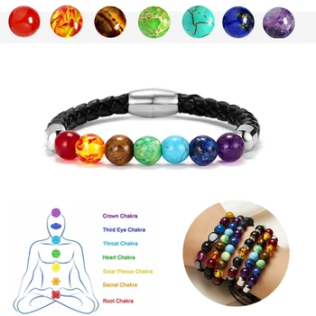 Natursten 8mm 7-Farver Perler Armbånd Magnetiske Yoga Balance Bede Smykker