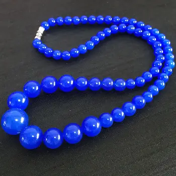 Natursten Fashion style 6-14mm blå kalcedon jade runde perler halskæde til kvinder kæde choker smykker 18inch GE4032