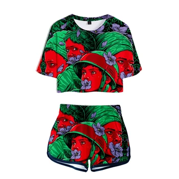 Navlen T-shirt damer jakke shorts sæt ali gatie cool 3D-print mønster sommeren hip-hop street pige casual to-piece suit