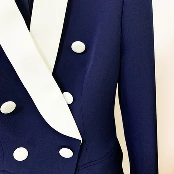 Navy Blå Kvinder Dunjakke Frakke Fashion Metal Spænde, Dobbelt-Breasted Langærmet Slim Sjal Kraven Arbejde Business Suit Blazer Til Kvinder