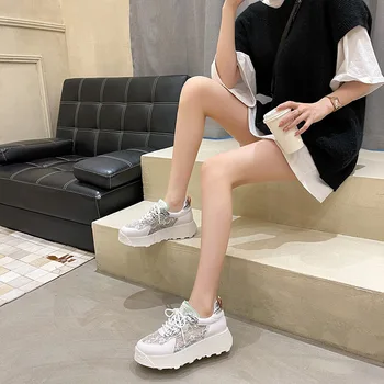 Net Gaze små rhinestone hvid sko 2021 sommer version af den nye koreanske tykke såler platform sko