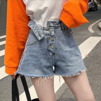 Net rød denim shorts til kvinder af høj talje sommeren 2019 koreanske elevernes alsidige tynd og løs bred ben hot pants