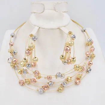 NEW Høj Kvalitet Ltaly 750 Guld farve Smykker Sæt Til Kvinder afrikanske perler mode halskæde sæt øreringe smykker