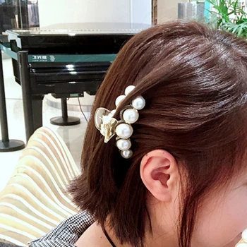 New Large Rhinestone Pearl Hair Clip Crab Transparent Plastic Hair Clamp Claw Girl Hair Grip Hairpins Barrette Hair Accessories