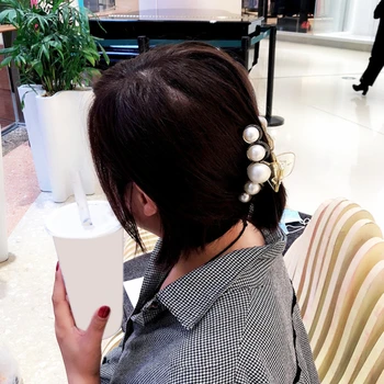 New Large Rhinestone Pearl Hair Clip Crab Transparent Plastic Hair Clamp Claw Girl Hair Grip Hairpins Barrette Hair Accessories