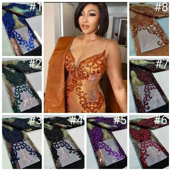 Nigerianske pailletter Lace Fabrics lilla 2020 vin/goldHigh Kvalitet Blonder Afrikanske fransk Blonde Stof Med Palietter Til Kjole at Sy