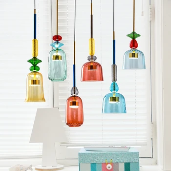 Nordisk Design Farverige LED Pendel Belysning til stuen, Soveværelse Lys Indendørs Glas Køkken Lampe Cafe Loft Hængende Lamper