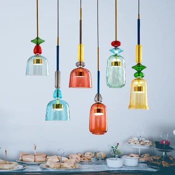 Nordisk Design Farverige LED Pendel Belysning til stuen, Soveværelse Lys Indendørs Glas Køkken Lampe Cafe Loft Hængende Lamper