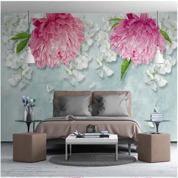 Nordisk Elegante håndmalede Floral Wall Paper 3D Akvarel Pink Chrysanthemum, Hvid Phalaenopsis Have Vægmaleri Tapet 3D