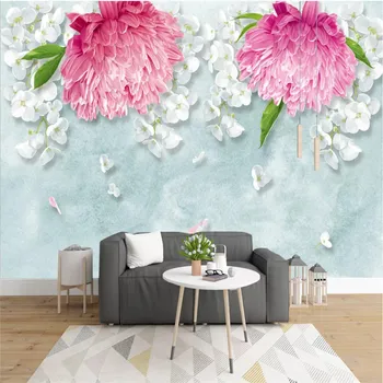 Nordisk Elegante håndmalede Floral Wall Paper 3D Akvarel Pink Chrysanthemum, Hvid Phalaenopsis Have Vægmaleri Tapet 3D