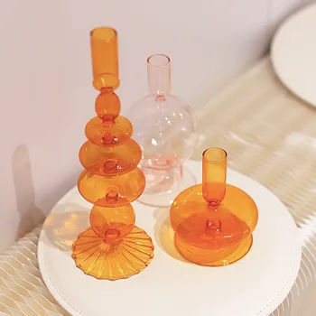 Nordisk Glas lysestage Taper lysestager Lysestager til Home Wedding Room Dekoration Part Glas Vase Bord Reol