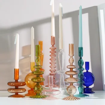 Nordisk Glas lysestage Taper lysestager Lysestager til Home Wedding Room Dekoration Part Glas Vase Bord Reol