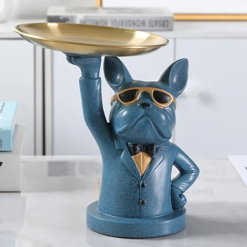 Nordisk Luksus Bulldog Opbevaring Figur Snacks, Frugt, Slik Plade Coin Bank Skulptur Hjem Stue Dekoration Håndværk
