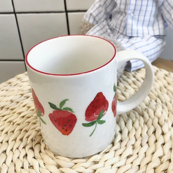 Nordisk Stil Morgenmad kaffebæger Enkle Keramiske Jordbær Krus Par Øko-Venligt Taza Desayuno husholdningsprodukter EF50CM