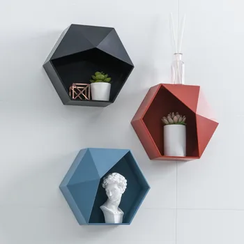 Nordisk vægmonteret Indretning Geometrisk Formet Opbevaring Hylde Stue Ramme Dekoration Sekskant Storage Rack Gratis Punch