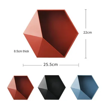 Nordisk vægmonteret Indretning Geometrisk Formet Opbevaring Hylde Stue Ramme Dekoration Sekskant Storage Rack Gratis Punch