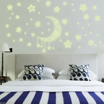 Ny 2020-Glow in the Dark Selvlysende Wall Stickers Lysende Stjerne, Månen Soveværelse Dekoration