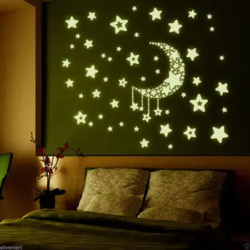 Ny 2020-Glow in the Dark Selvlysende Wall Stickers Lysende Stjerne, Månen Soveværelse Dekoration