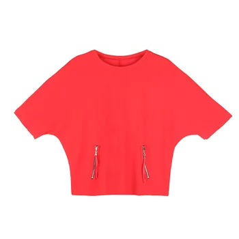 NY 2020-VARM Sommer, Kvinder T-shirt Mode afslappet Half sleeve O-hals Lynlås kvinder Toppe solid Løs Streetwear Kvindelige T-shirt