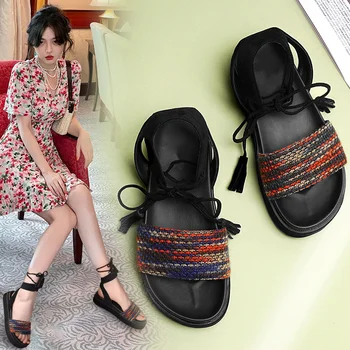 Ny dame sko sandaler kvinder er sommer svamp kage tykke såler mode til alle-match-ins blonder casual sko