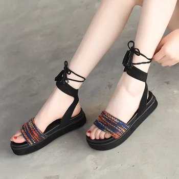 Ny dame sko sandaler kvinder er sommer svamp kage tykke såler mode til alle-match-ins blonder casual sko