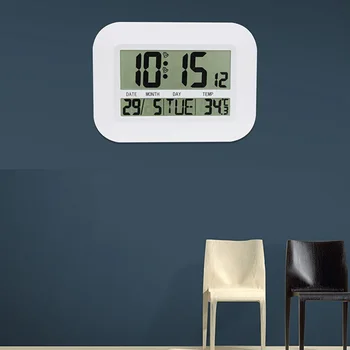 NY-Digital Wall Clock-batteridrevet Enkel Stort LCD-Vækkeur Temperatur Dato i Kalenderen Dag til hjemmekontoret