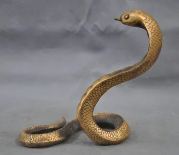 [Ny] Håndlavet Messing Bronze Statue Heldig Cobra Skulptur Samling Smykker Håndværk
