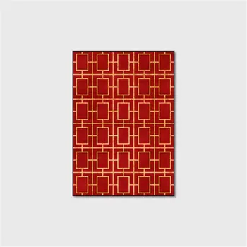 Ny Kinesisk-Stil Tæppe Lys Luksus Geometriske Boks Rød Grå-Grønne Tæppe Stue, Soveværelse Bed Tæppe, Køkken Gulvmåtte