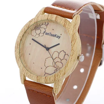 Ny Mode Camellia Mønster Træ, Korn Ur Unisex Ultra-Tynde Bælte Quartz armbåndsur luksus ur