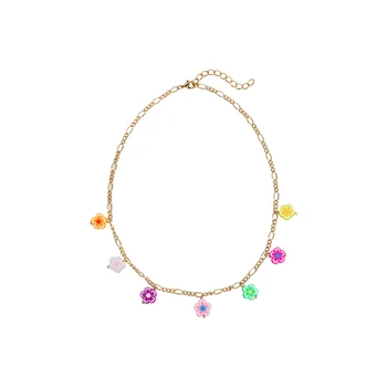Ny Mode Guld Farve Figaro Kæde Kvindelige Sommeren Boho Farverige Dejlige Polymer Ler Blomst Halskæde Smykker