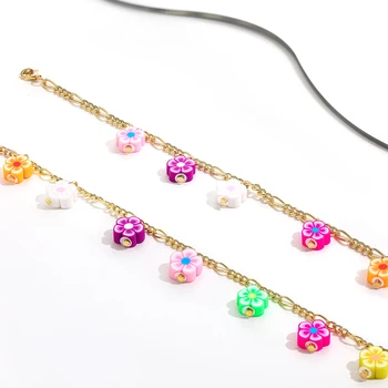 Ny Mode Guld Farve Figaro Kæde Kvindelige Sommeren Boho Farverige Dejlige Polymer Ler Blomst Halskæde Smykker