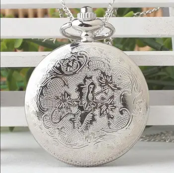 Ny Mode kvarts Hvid stål sølv Flip clock Hule ud solsikke steampunk Halskæde lomme ure