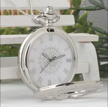 Ny Mode kvarts Hvid stål sølv Flip clock Hule ud solsikke steampunk Halskæde lomme ure