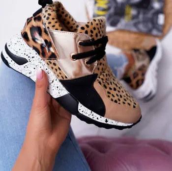 Ny Mode Kvinders Sneakers Leopard Print Læder-Tyk Bund Øget Sneakers Afslappet Komfortabel Sports Sko Til Damer