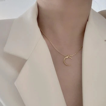 Ny Mode Til Kvinder Dame Legering Enkle Design Søde Månen Formet Guld Halskæde Smykker Gave Til Bryllup Fest Tilbehør