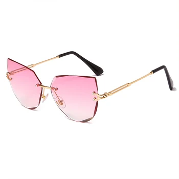 Ny Mode Uindfattede Cat Eye Solbriller Brand Designer Kvinder Metal solbriller Luksus Dame UV400 Shades Brillerne, Oculos de sol
