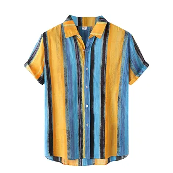 Ny Stribe Shirts Til Mænd Bomuld Print Korte Ærmer-Knappen Skjorte Bluse Top Herre Mode Vintage Tøj Camisa Hombre