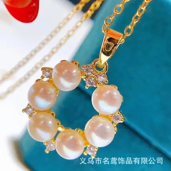 Ny ægte naturlige ferskvands runde perle halskæde vedhæng til kvinders mode smykker