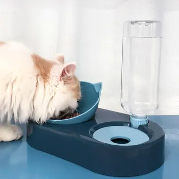 Nye 2-I-1 Kat Skål Vand Dispenser Automatisk Vand Opbevaring Hund, Kat, Mad Skål Mad Beholder Med Waterer Pet Waterer-Arkføderen