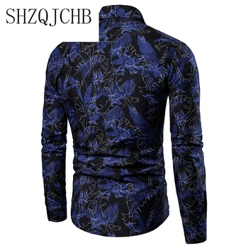 Nye 2021 Mænds Slim Fit langærmet Skjorte Mandlige Casual Trykte Shirts Blomster Print Casual Business-Shirt, Toppe M-3XL