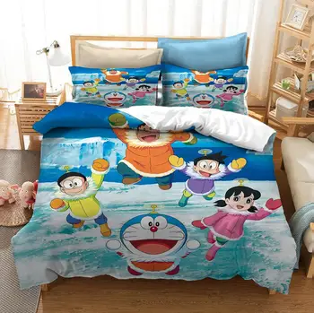 Nye 3D-Print Talsmanden Sengetøj Sæt Dynebetræk Pudebetræk, Sengetøj Børn Gaver Hjem Tekstil Dronning King Tegnefilm Doraemon Kat