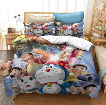Nye 3D-Print Talsmanden Sengetøj Sæt Dynebetræk Pudebetræk, Sengetøj Børn Gaver Hjem Tekstil Dronning King Tegnefilm Doraemon Kat