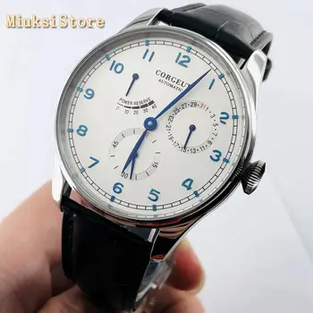 Nye 42mm Corgeut sølv sag safir glas hvid skive med dato vandtæt måge bevægelse herre top luksus ur