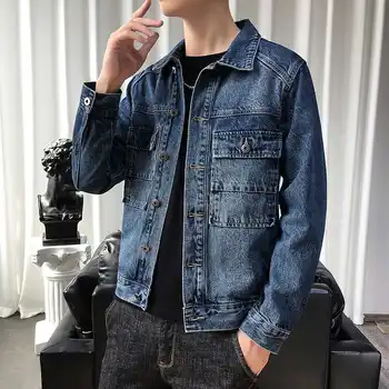Nye Ankomst Mode Afslappet Solid Korean Style Jeans Jakke Til Mænd Med Stor Lomme