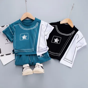 Nye Baby Drenge Personlighed Tøj Sommer Børn Piger O-Hals og Print Korte Ærmer T-Shirt+shorts Spædbarn Barn Bomuld Tøj Sæt