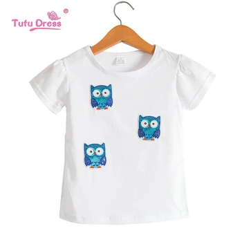 Nye Barn Baby Sommer T-Shirt Karton Trykt Paillet Ugle Kort Ærme Pige T-Shirt, Toppe For Kids Tøj 2-12 År