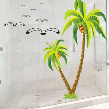 Nye Coconut Palm Tree Mærkat Tropisk Strand Vægoverføringsbillede Stue Baggrund Mærkat