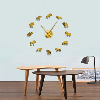Nye Dyreliv Elg DIY Gigantiske Wall Clock Elg Silhuet Dekorative Rammeløse Væg Ur Moderne Natur, Dyr Kunst på væggene Jagt C